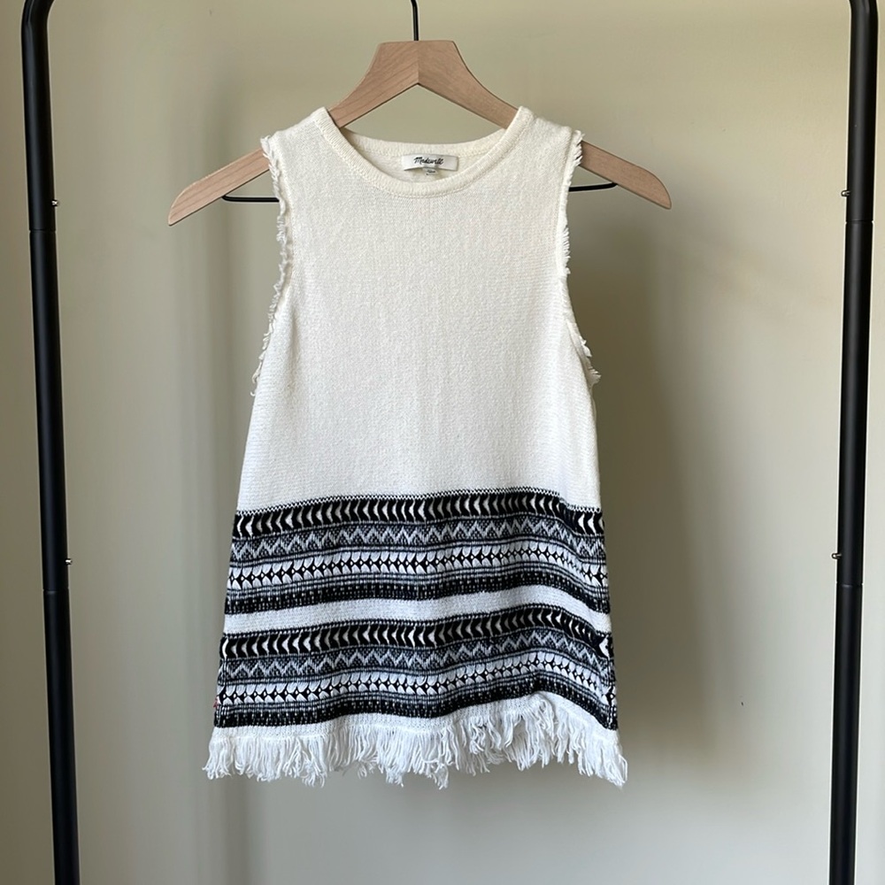 Madewell Villagrove Fringe Sweater Tank in Bright Ivory